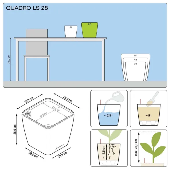 Jardiniera Quadro 28 LS ALL-IN-ONE - Cărbune | Lechuza