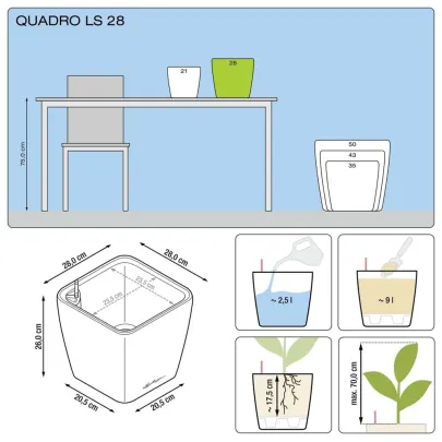 Jardiniera Quadro 28 LS ALL-IN-ONE - Cărbune | Lechuza