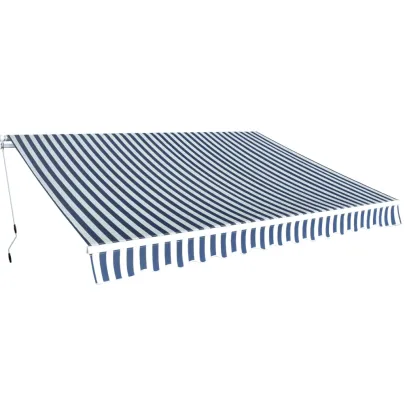 Copertină Manuală 350 cm - Albastru-Alb | Livrare Gratuită
