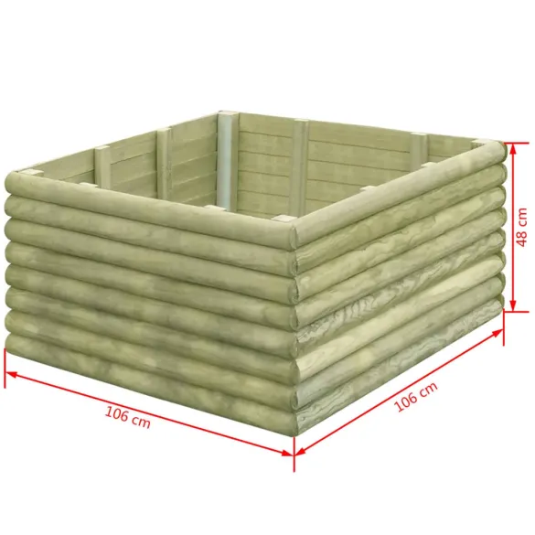 Strat Înălțat Grădină Lemn Pin 106x106x48 cm | Livrare Gratuită