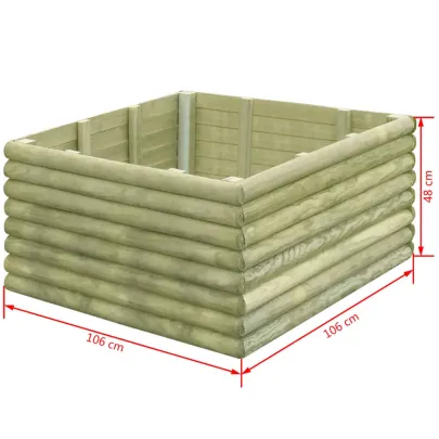 Strat Înălțat Grădină Lemn Pin 106x106x48 cm | Livrare Gratuită