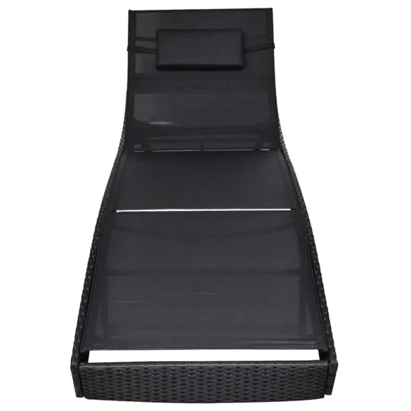 Șezlong Plajă Negru Poliratan - Livrare Gratuită