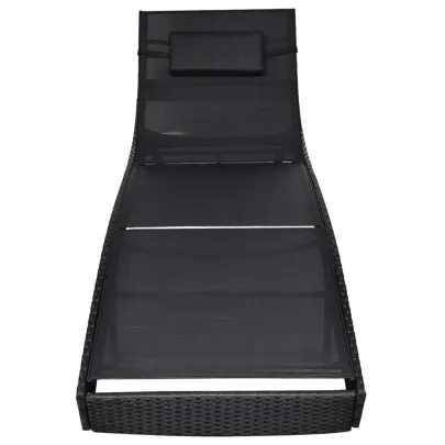 Șezlong Plajă Negru Poliratan - Livrare Gratuită