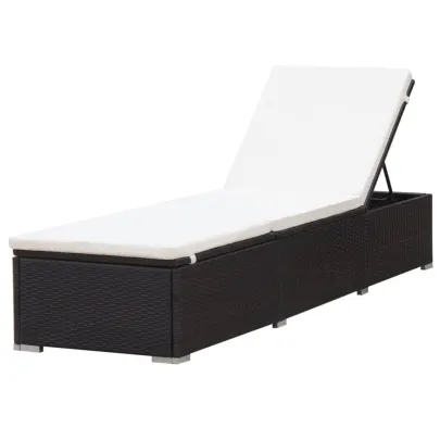Șezlong de Plajă cu Pernă - Ratan PE - Livrare Gratuită