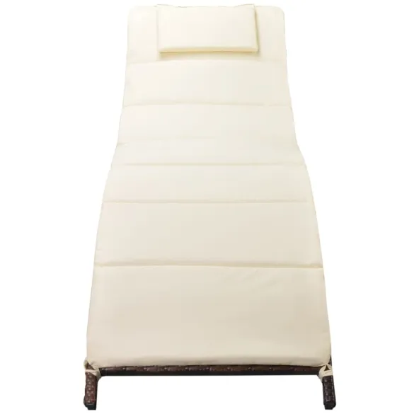 Șezlong Pliabil cu Saltea - Maro, Poliratan - Livrare Gratuită