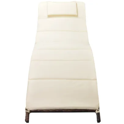 Șezlong Pliabil cu Saltea - Maro, Poliratan - Livrare Gratuită