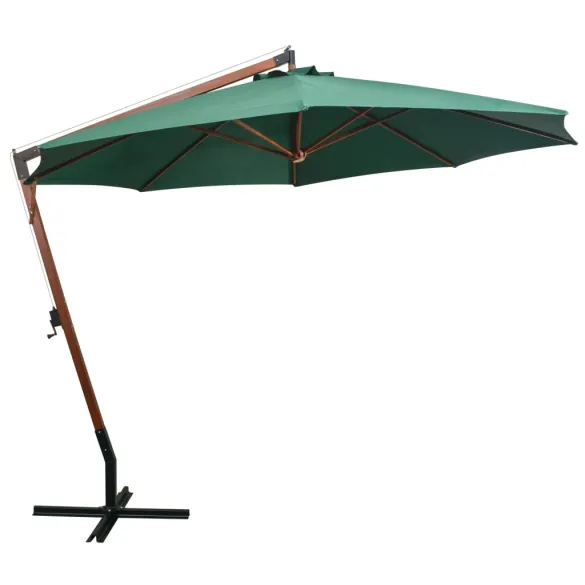 Umbrelă suspendată 350 cm - lemn, verde | Livrare gratuită