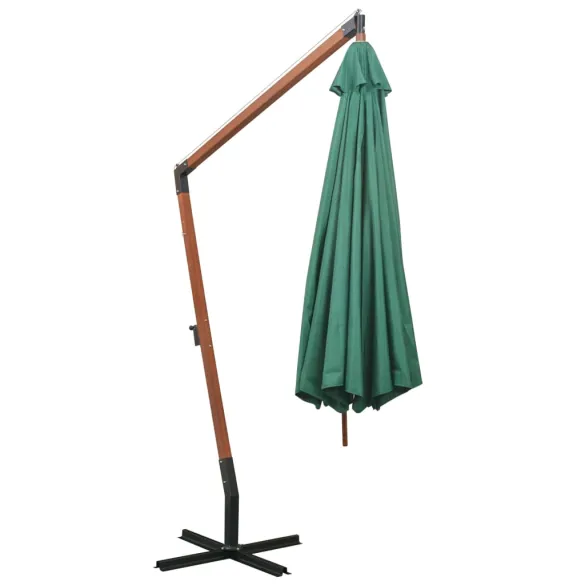 Umbrelă suspendată 350 cm - lemn, verde | Livrare gratuită
