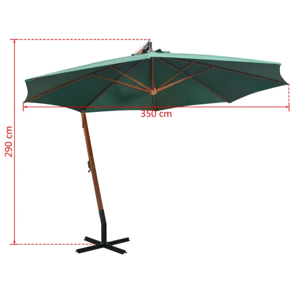 Umbrelă suspendată 350 cm - lemn, verde | Livrare gratuită