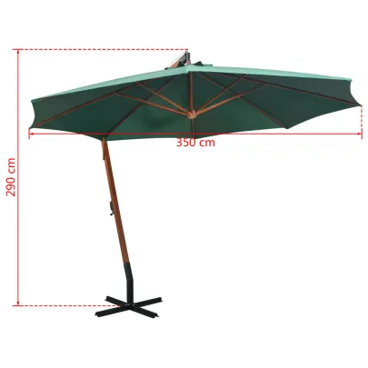 Umbrelă suspendată 350 cm - lemn, verde | Livrare gratuită