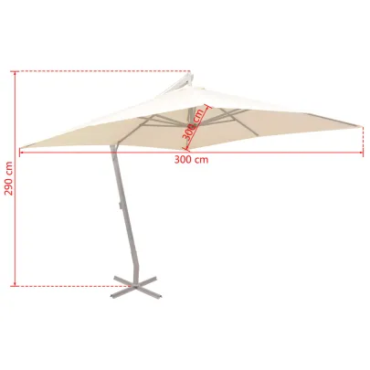 Umbrelă suspendată grădină 3x3m, aluminiu, nisipiu