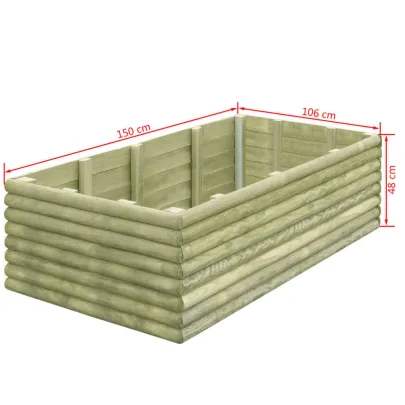 Strat Înălțat Grădină Lemn Pin 150x106x48 cm | Livrare Gratuită