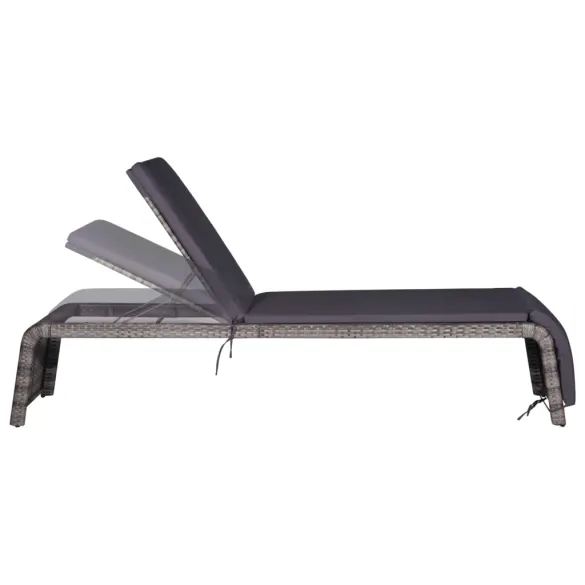 Șezlong cu Masă - Gri, Poliratan - Livrare Gratuită