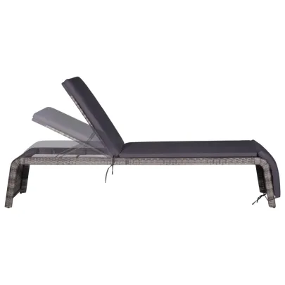 Șezlong cu Masă - Gri, Poliratan - Livrare Gratuită