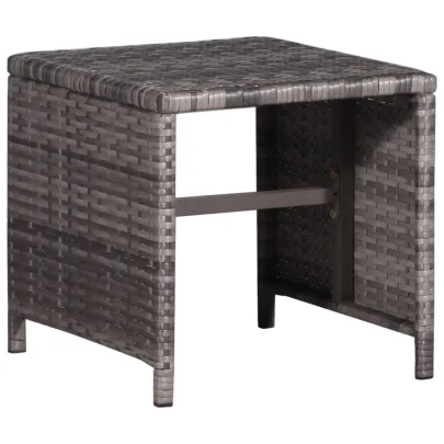 Șezlong cu Masă - Gri, Poliratan - Livrare Gratuită