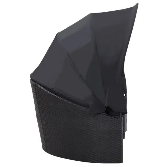 Pat Șezlong cu Baldachin Exterior - Negru, Poliratan