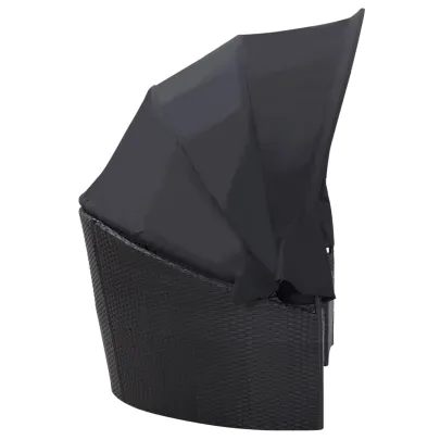 Pat Șezlong cu Baldachin Exterior - Negru, Poliratan