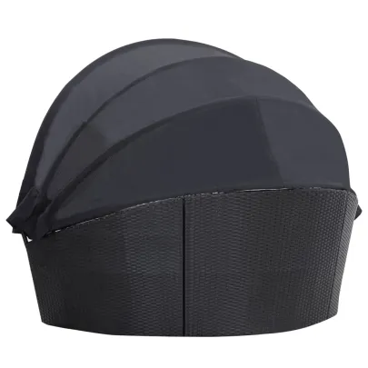 Pat Șezlong cu Baldachin Exterior - Negru, Poliratan