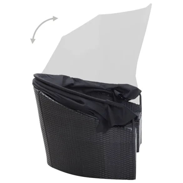 Pat Șezlong cu Baldachin Exterior - Negru, Poliratan