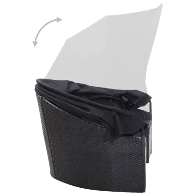 Pat Șezlong cu Baldachin Exterior - Negru, Poliratan