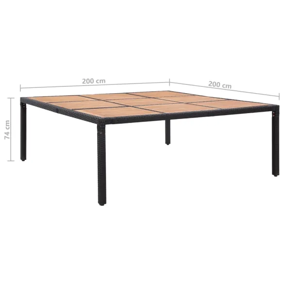 Masă Grădină 200x200 cm - Poliratan și Lemn Acacia - Negru