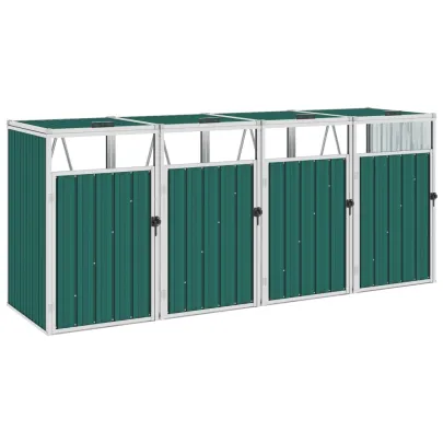 Magazie Pubele 4 Compartimente Verde - Oțel | Livrare Gratuită