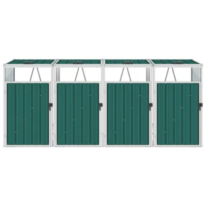 Magazie Pubele 4 Compartimente Verde - Oțel | Livrare Gratuită