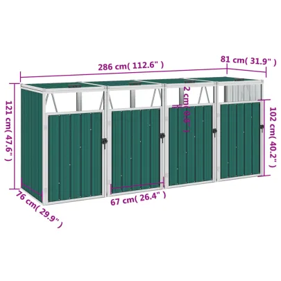 Magazie Pubele 4 Compartimente Verde - Oțel | Livrare Gratuită