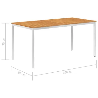Masă Grădină Lemn Acacia 160x80cm | Oțel Inoxidabil