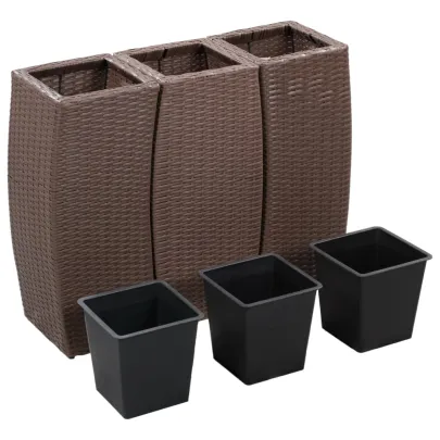 Set Straturi Grădină Ratan - 3 Jardiniere Înălțate