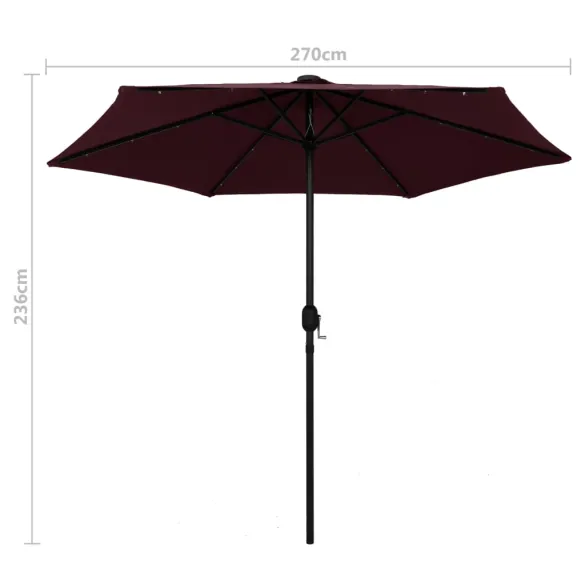 Umbrelă de soare cu LED-uri solare - 270 cm - Bordo
