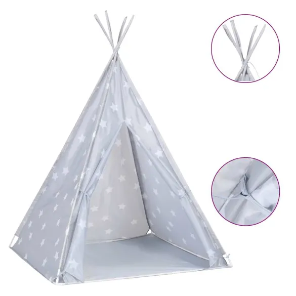 Cort de copii teepee cu geantă - gri - 115x115x160 cm - poliester