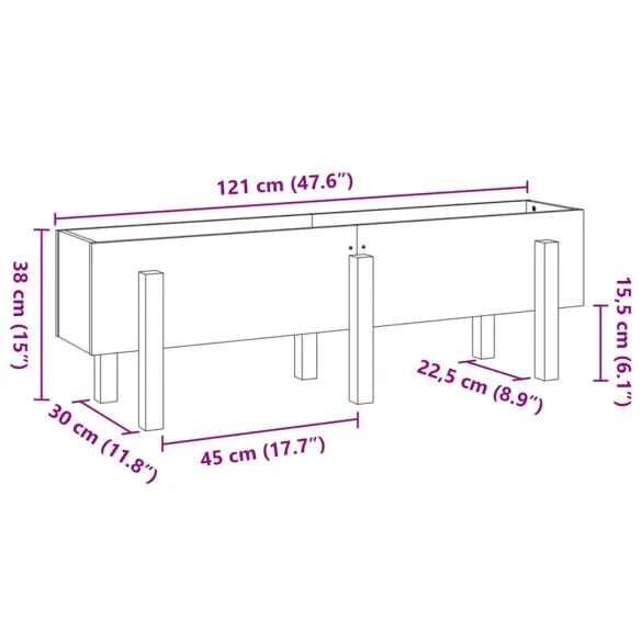 Strat Înălțat Grădină Lemn Masiv Pin 121x30x38 cm