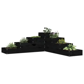 Jardinieră Grădină 4 Niveluri Negru - Lemn Masiv Pin