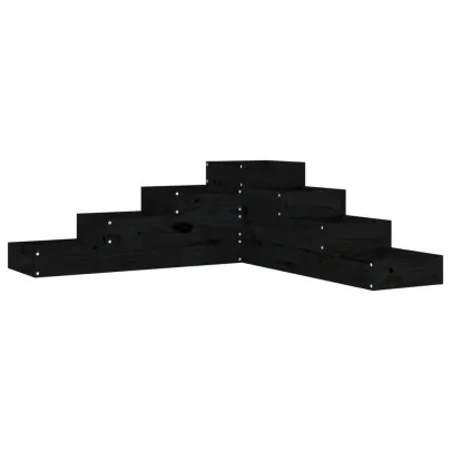 Jardinieră Grădină 4 Niveluri Negru - Lemn Masiv Pin