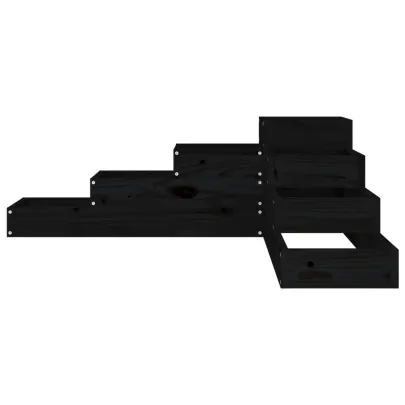 Jardinieră Grădină 4 Niveluri Negru - Lemn Masiv Pin