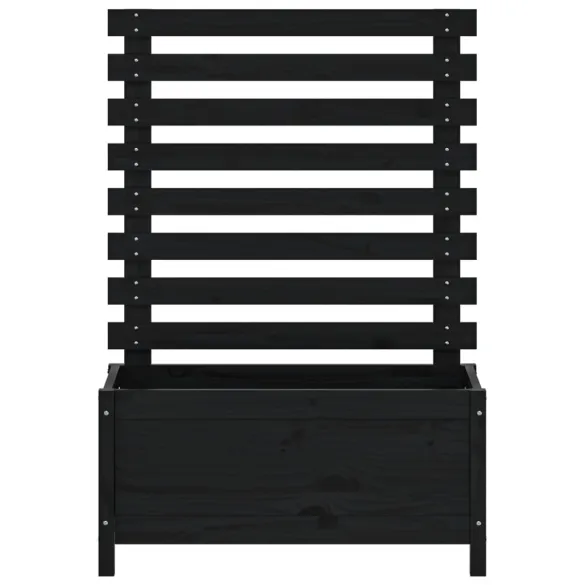 Jardinieră grădină lemn masiv pin cu raft negru - Livrare gratuită
