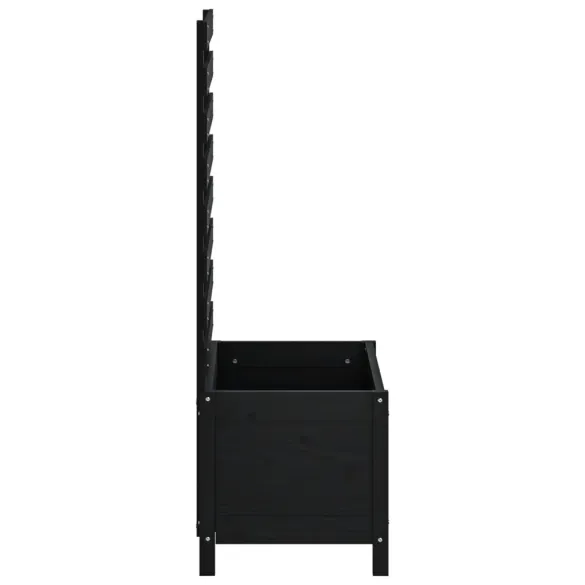 Jardinieră grădină lemn masiv pin cu raft negru - Livrare gratuită