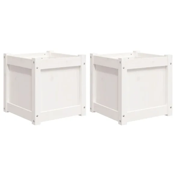 Jardiniere Grădină Lemn Masiv - 2 bucăți - Alb