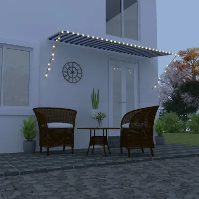 Copertină Retractabilă cu LED 4x1.5m - Albastru/Alb