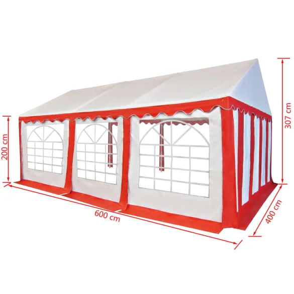 Pavilion Grădină 4x6m, Roșu-Alb, PVC Impermeabil - Livrare Gratuită