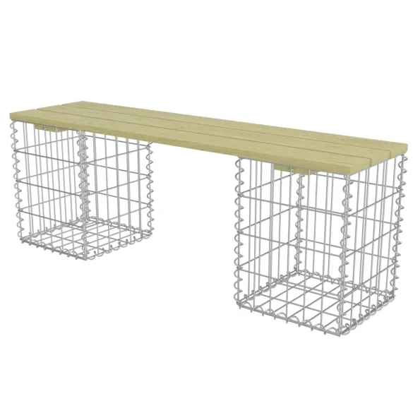 Bancă Gabion 120cm - Oțel Galvanizat și Lemn de Pin