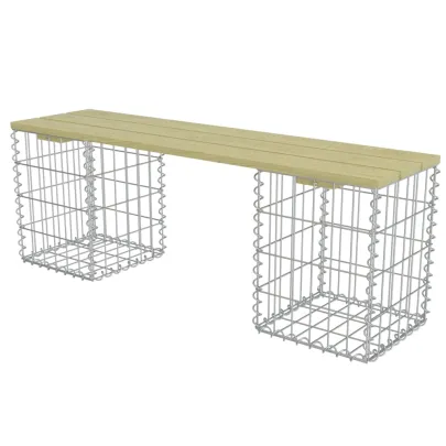 Bancă Gabion 120cm - Oțel Galvanizat și Lemn de Pin