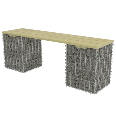 Bancă Gabion 120cm - Oțel Galvanizat și Lemn de Pin