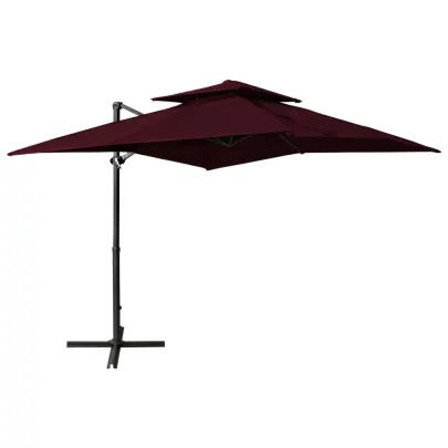 Umbrelă suspendată dublu roșu bordo 250x250 cm - Livrare gratuită