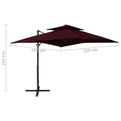 Umbrelă suspendată dublu roșu bordo 250x250 cm - Livrare gratuită