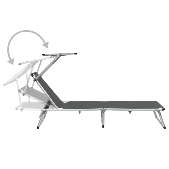 Șezlonguri Pliabile cu Acoperiș - 2 Bucăți, Gri | Livrare Gratuită