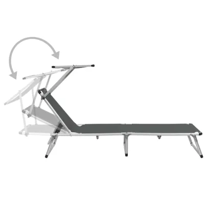 Șezlonguri Pliabile cu Acoperiș - 2 Bucăți, Gri | Livrare Gratuită