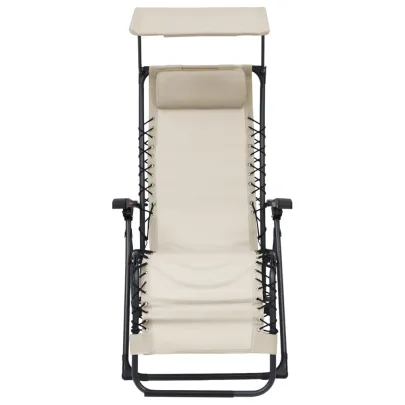 Scaun șezlong pliabil exterior crem - Textilă