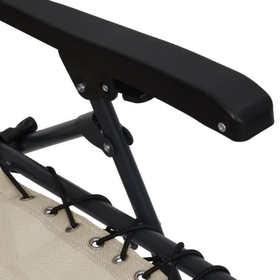 Set 2 Șezlonguri Pliabile Crem Textilă | Livrare Gratuită